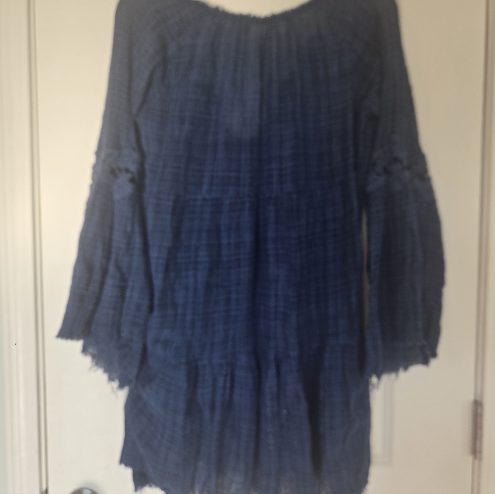Free People One Marishka Tiny Tent Blue Gauze Tunic Size Medium Flawed - Picture 5 of 9